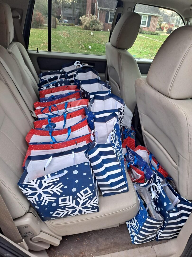 Packages arranged inside the car